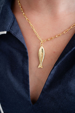 Fish Beach Town Charm Necklace – 18K Gold Plated