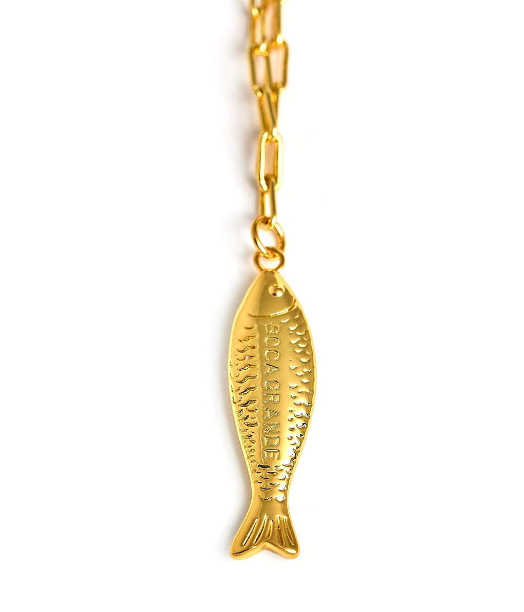 Fish Beach Town Charm Necklace – 18K Gold Plated