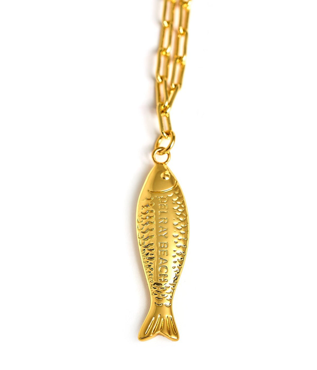 Fish Beach Town Charm Necklace – 18K Gold Plated