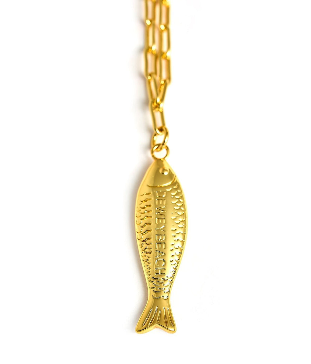 Fish Beach Town Charm Necklace – 18K Gold Plated