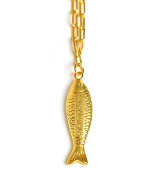 Fish Beach Town Charm Necklace – 18K Gold Plated