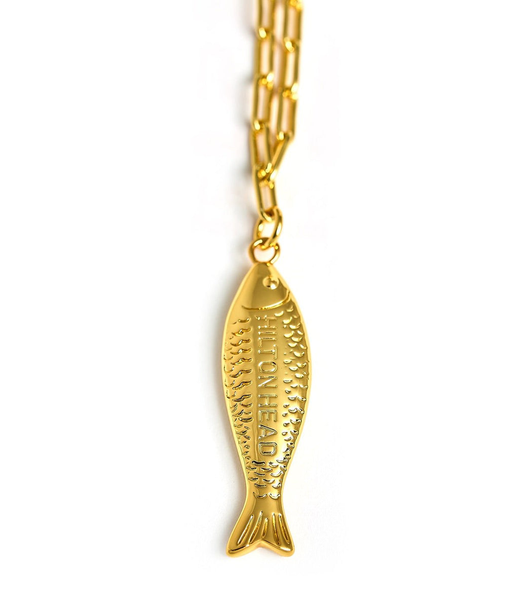 Fish Beach Town Charm Necklace – 18K Gold Plated