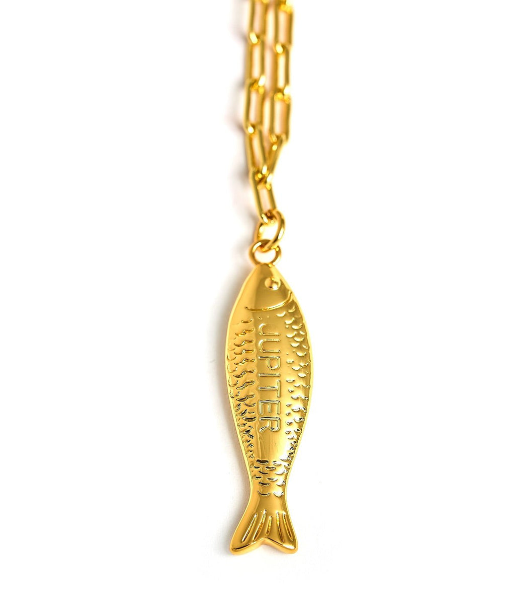 Fish Beach Town Charm Necklace – 18K Gold Plated