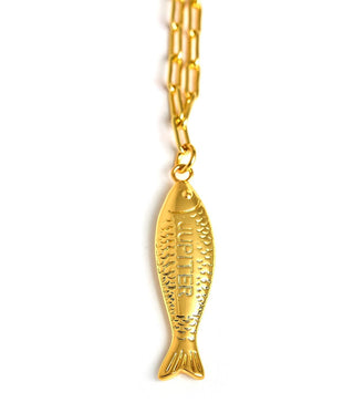 Fish Beach Town Charm Necklace – 18K Gold Plated