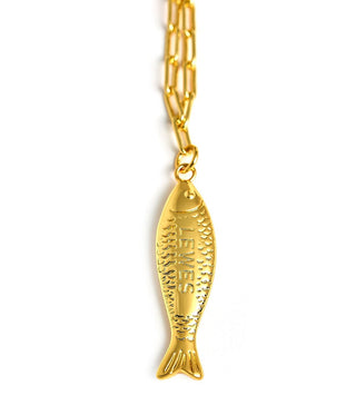 Fish Beach Town Charm Necklace – 18K Gold Plated