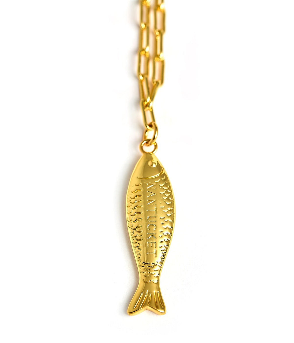 Fish Beach Town Charm Necklace – 18K Gold Plated
