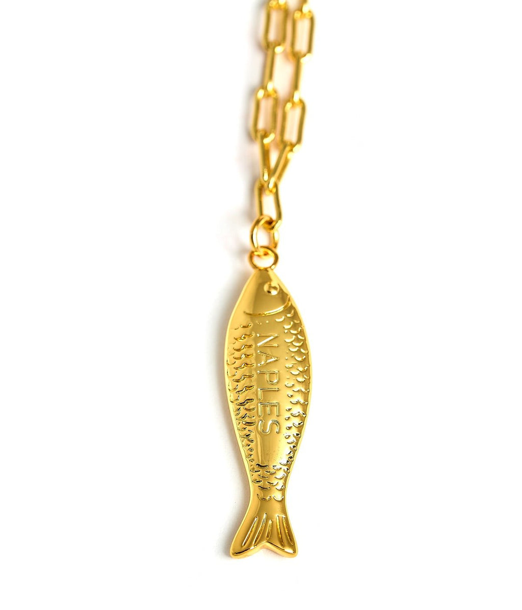 Fish Beach Town Charm Necklace – 18K Gold Plated