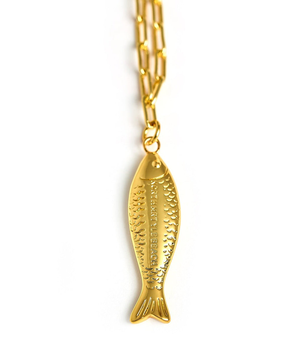 Fish Beach Town Charm Necklace – 18K Gold Plated