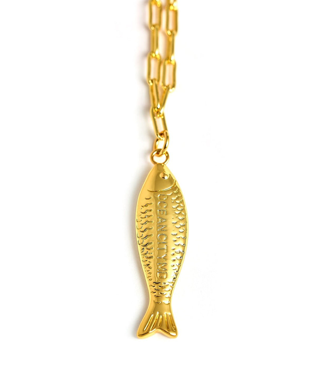 Fish Beach Town Charm Necklace – 18K Gold Plated