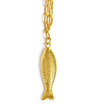 Fish Beach Town Charm Necklace – 18K Gold Plated