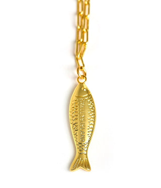Fish Beach Town Charm Necklace – 18K Gold Plated