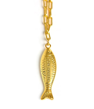 Fish Beach Town Charm Necklace – 18K Gold Plated