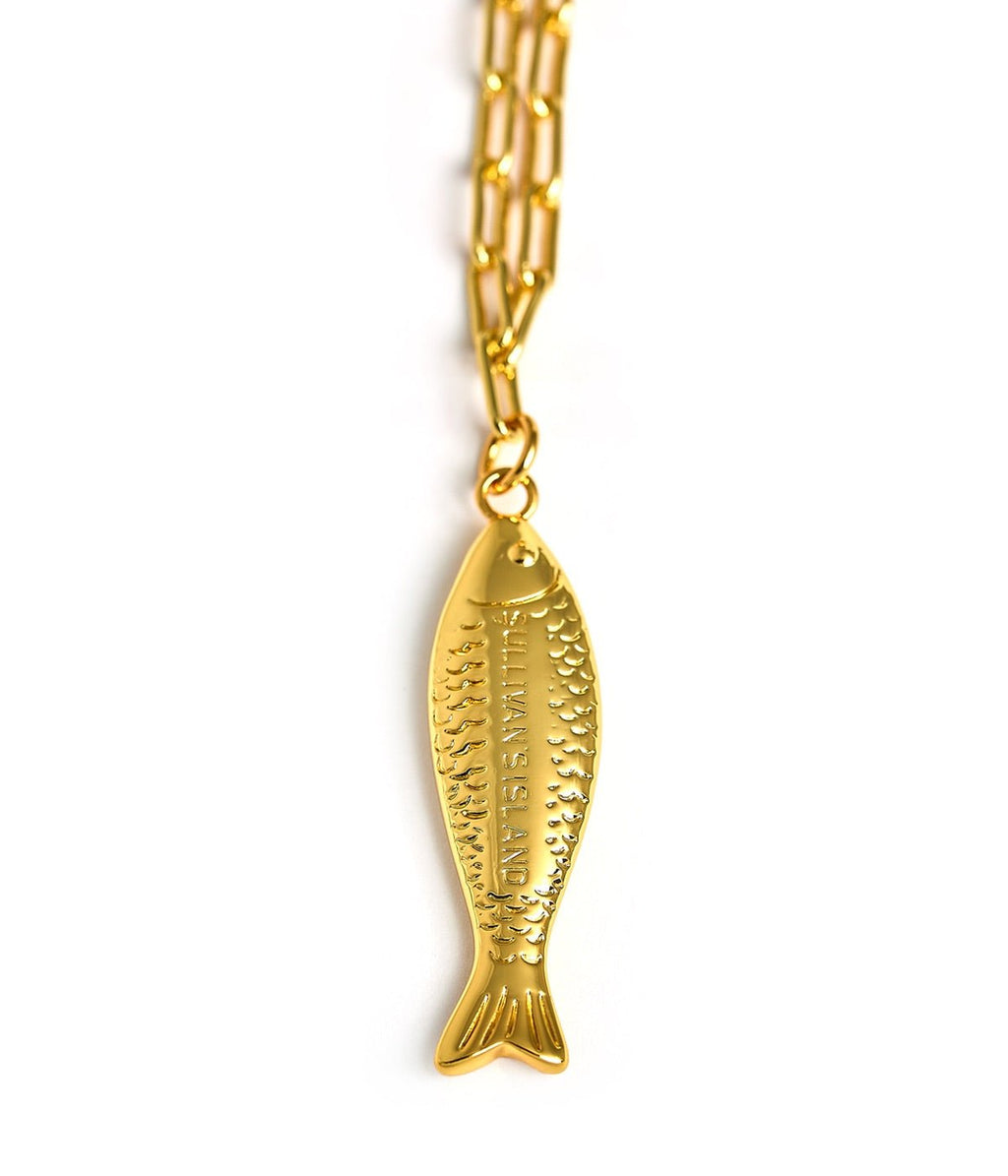 Fish Beach Town Charm Necklace – 18K Gold Plated