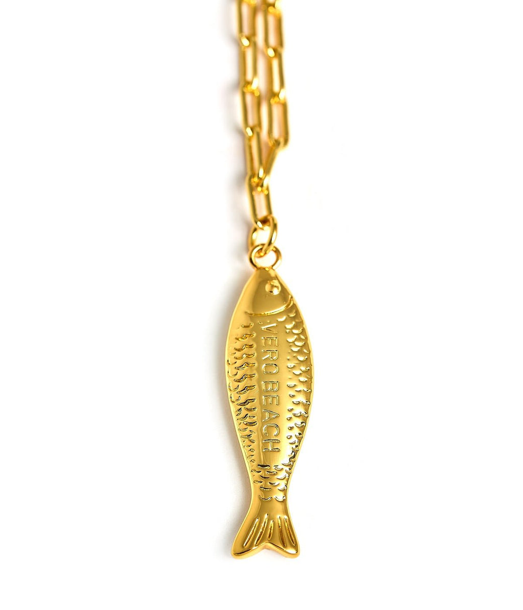 Fish Beach Town Charm Necklace – 18K Gold Plated