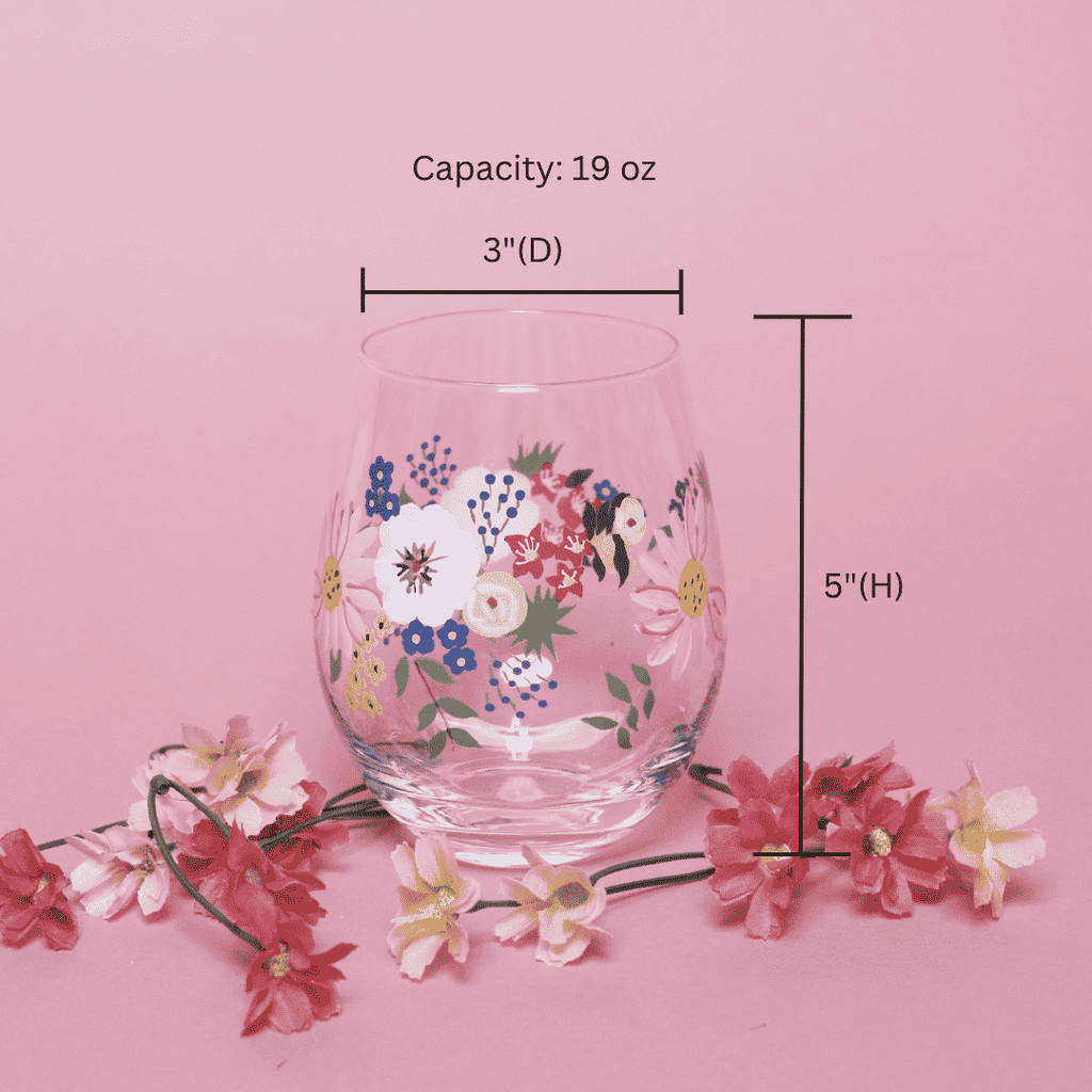 Hand-Painted Floral Stemless Wine Glasses – Set of 2