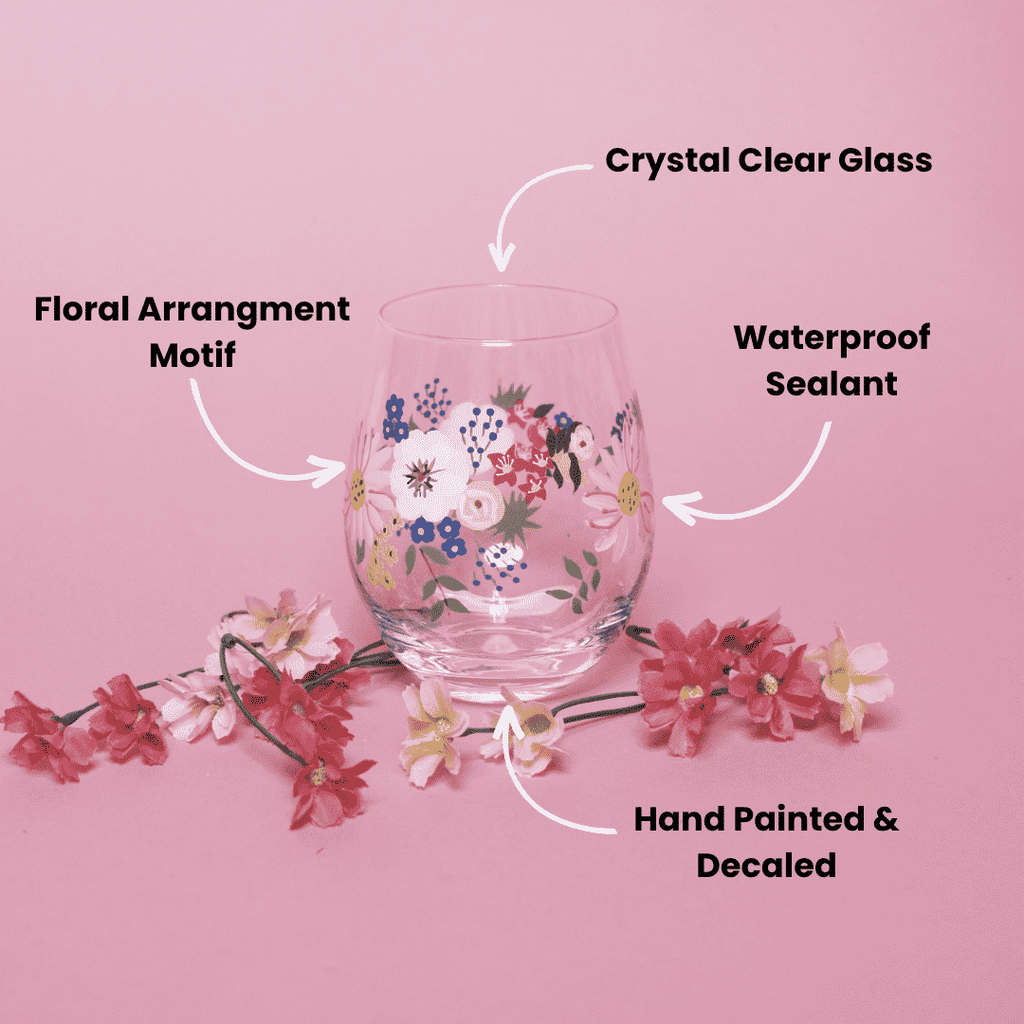 Hand-Painted Floral Stemless Wine Glasses – Set of 2
