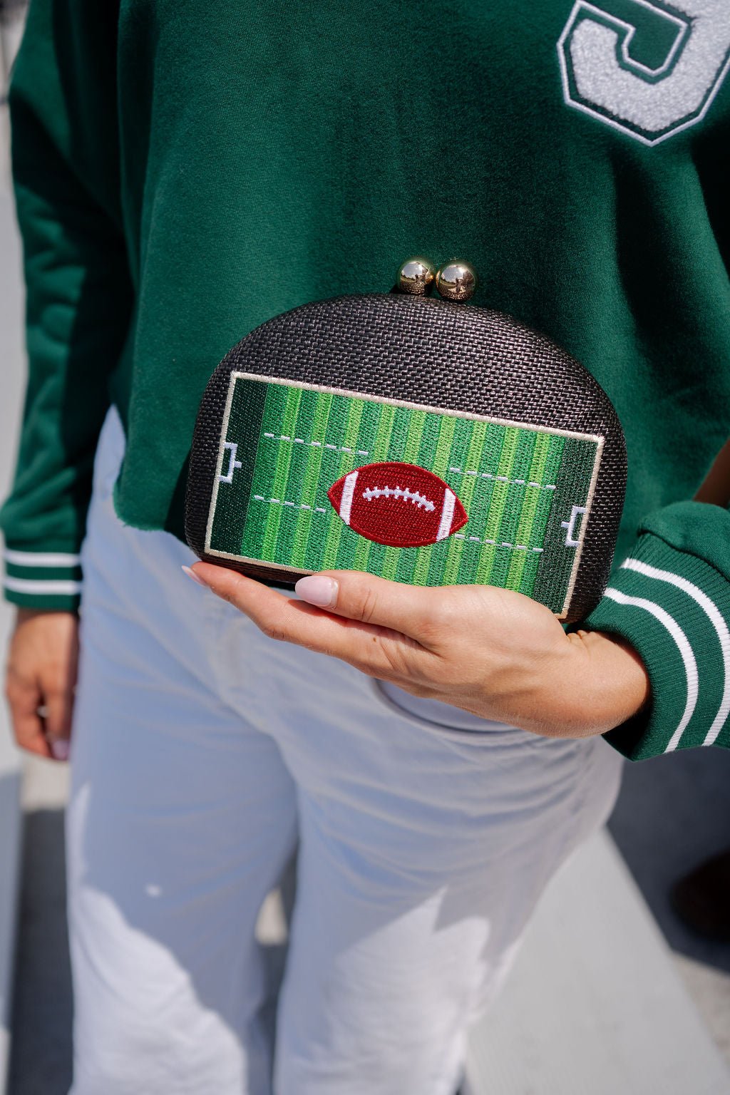 Football Embroidered Game Day Clutch