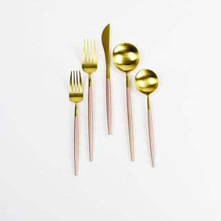 Pink and Gold Obelisk Flatware Set – 20 Piece Modern Luxury Cutlery