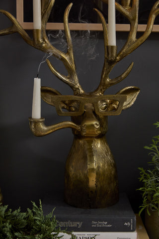 Antiqued Metal Reindeer Head Candelabra