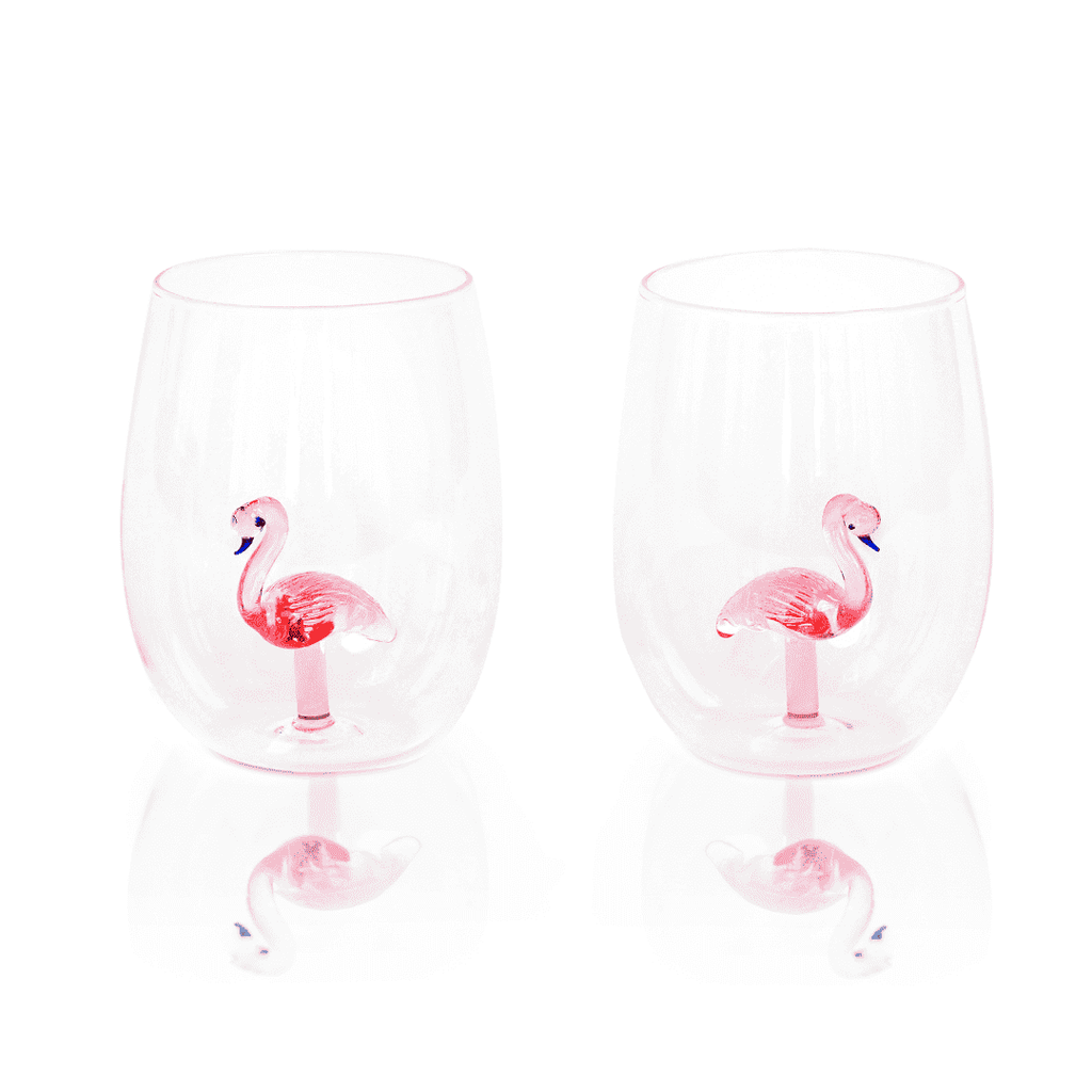 3D Pink Flamingo Stemless Wine Glasses – Set of 2