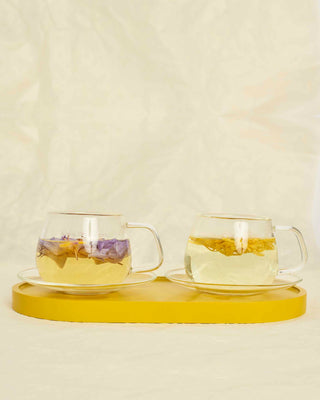 Glass Cups & Saucers Set (2) – Heat-Resistant Borosilicate Tea Cups