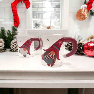 3D Christmas Gnome Glass Coffee Mug