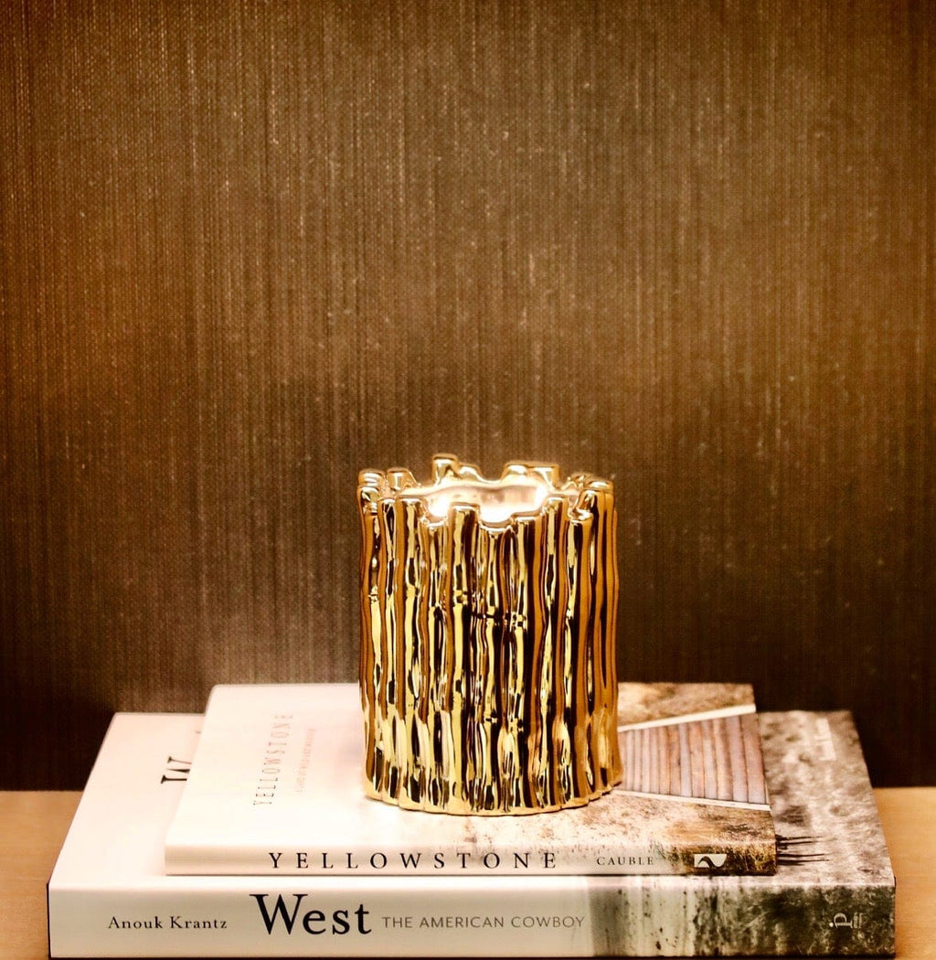 Gold Sagano Candle – Elegant Bamboo Scented Candle in Gold Jar