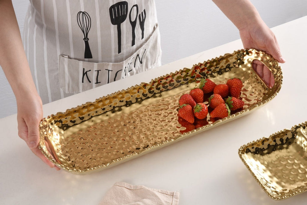 Gold Long Tray with Handles - Anara Lifestyle