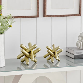 Gold Metal Geometric Sculptures - Set of 2 - Anara Lifestyle