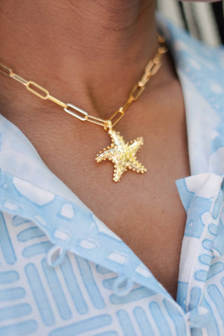 18K Gold Plated Puffy Starfish Charm Necklace