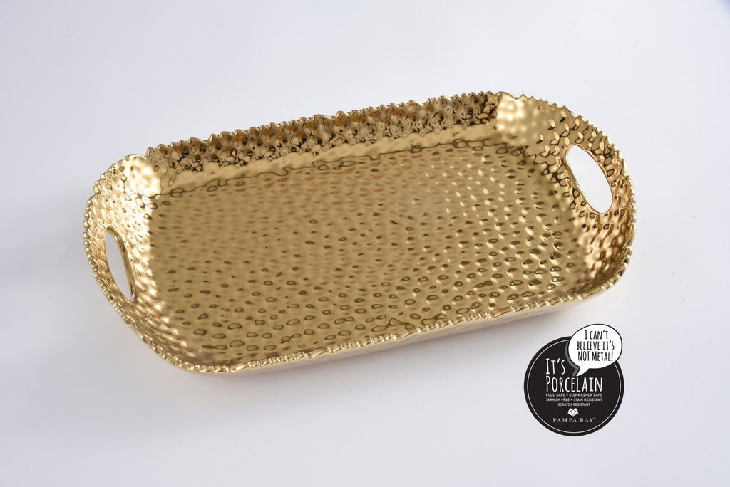 Gold Rectangular Tray with Handles - Anara Lifestyle