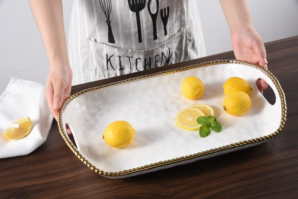 Golden Salerno Rectangular Tray with Handles - Anara Lifestyle