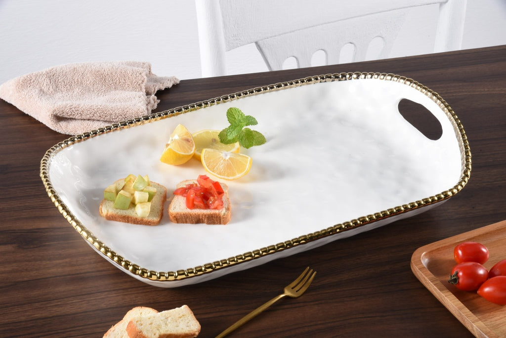 Golden Salerno Rectangular Tray with Handles - Anara Lifestyle