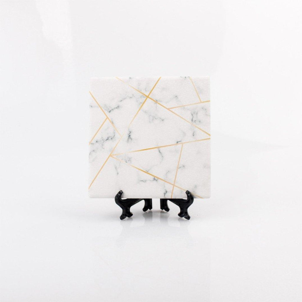 Golden Geometric Thirsty Coasters – Modern Ceramic Square & Diamond Designs