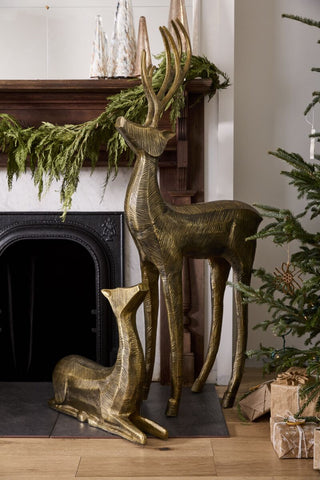 Grace and Grandeur: Antique Gold Standing & Sitting Prancer Statue - Anara Lifestyle