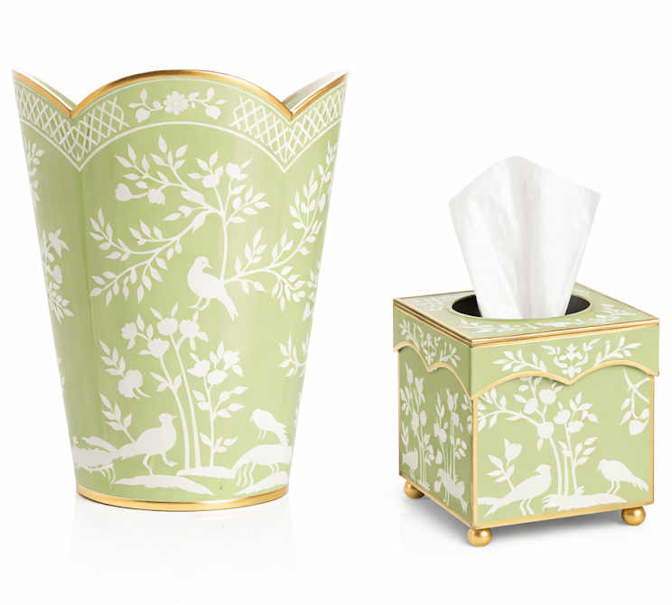 Grass Green & White Wastepaper Basket & Tissue (3 Options) | Classic Bath Décor