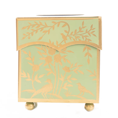 Spring Green & Gold Chinoiserie Wastepaper Basket & Tissue | Elegant Bath Décor