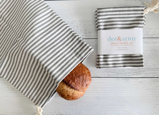 Elegant Grey Ticking Stripe Bread Bags – 2-Piece Cotton Storage Set