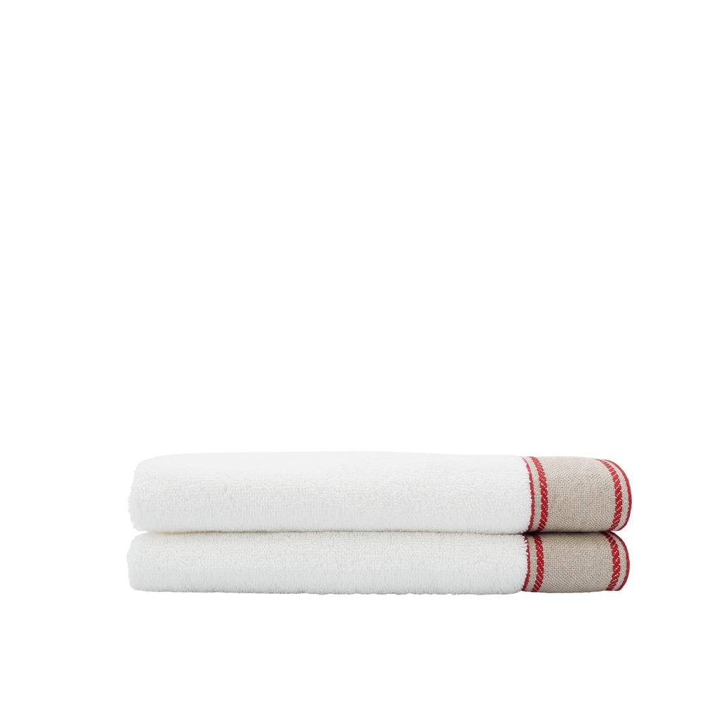 Guest Towels with Red Chain Linen Borders – Set of 2