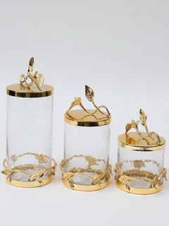 Hammered Glass Canister with All Gold Leaf Details & Lid Set - Anara Lifestyle