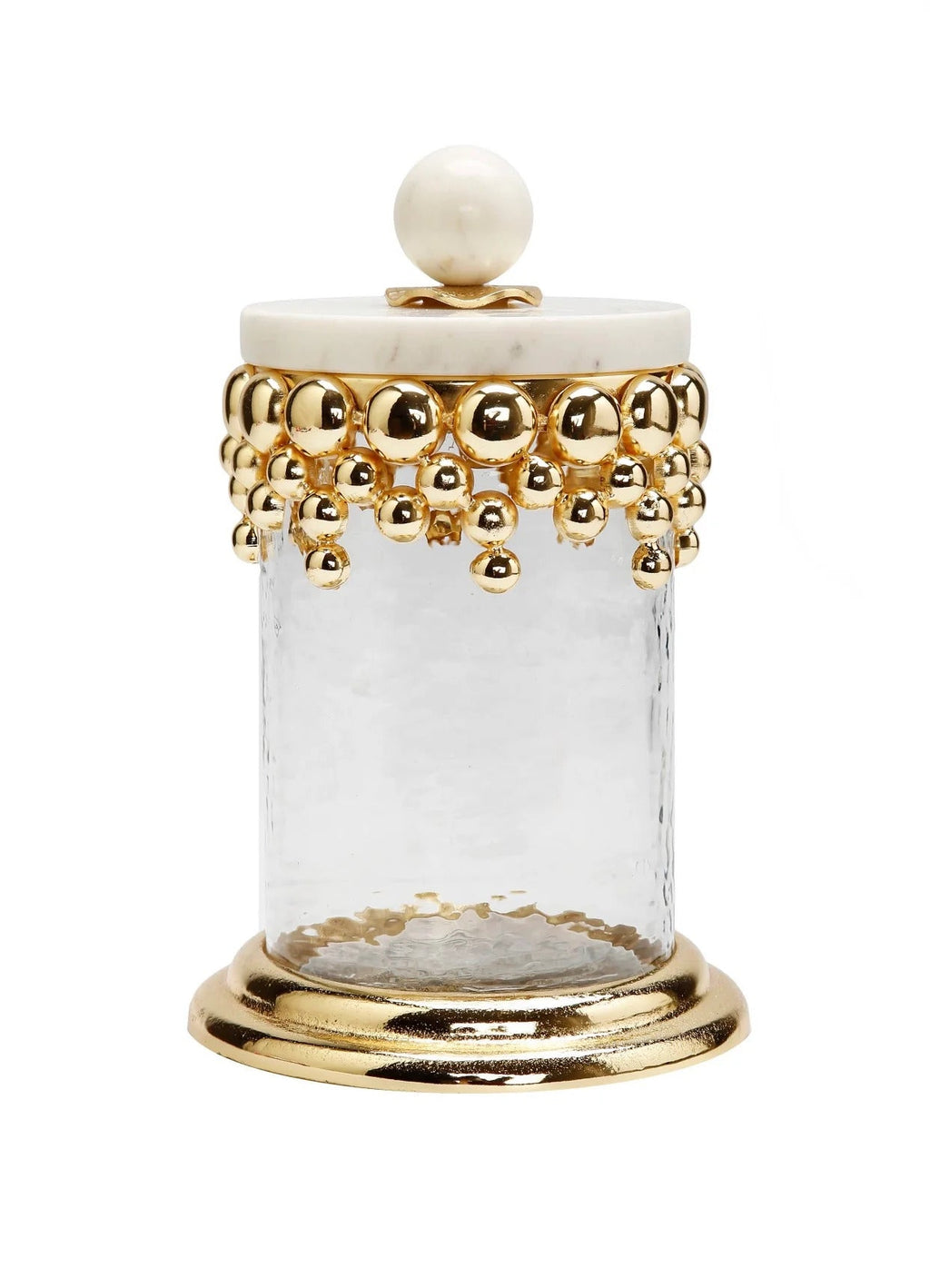 Hammered Glass Canisters with Gold Design and Marble Lid Set - Anara Lifestyle