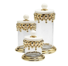 Hammered Glass Canisters with Gold Design and Marble Lid Set - Anara Lifestyle