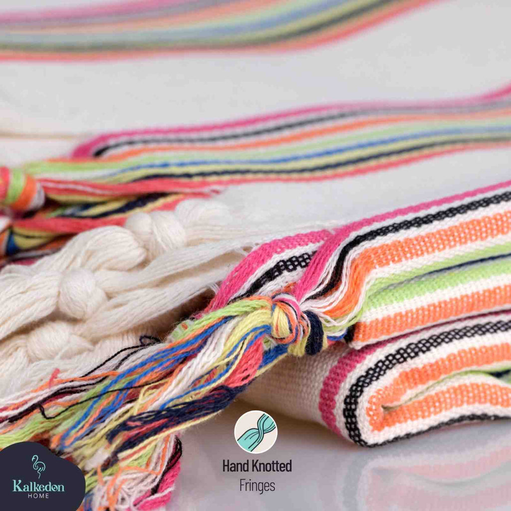 Rainbow Cotton Throw Blanket – Handwoven Lightweight Multi-Purpose Blanket