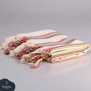 Rainbow Cotton Throw Blanket – Handwoven Lightweight Multi-Purpose Blanket