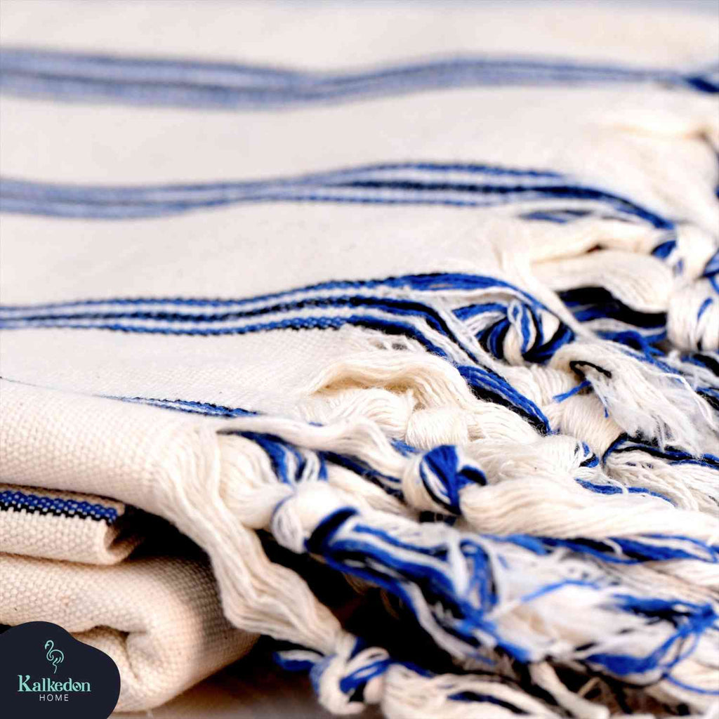 Dark Blue Striped Towel | Handwoven Cotton Beach Throw