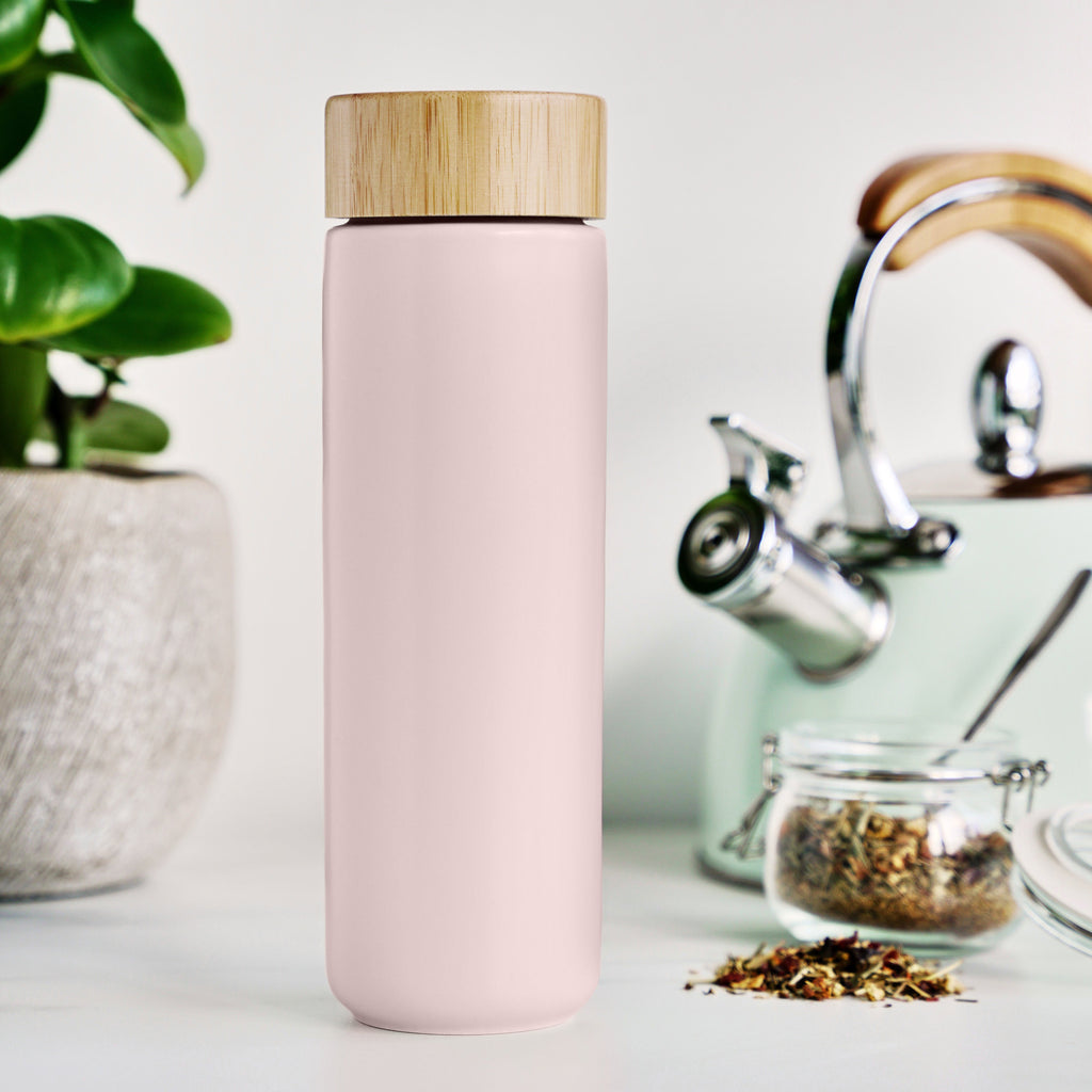 Ceramic Tea Infuser Mug with Bamboo Lid | 12 oz Teacup