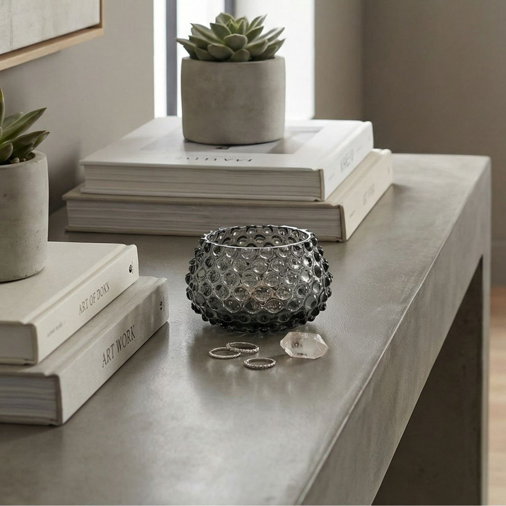 Hobnail Glass Bowl in Charcoal Haze – Small