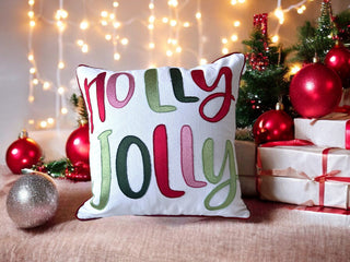 Holly Jolly Embroidered Christmas Pillow – Holiday Collection