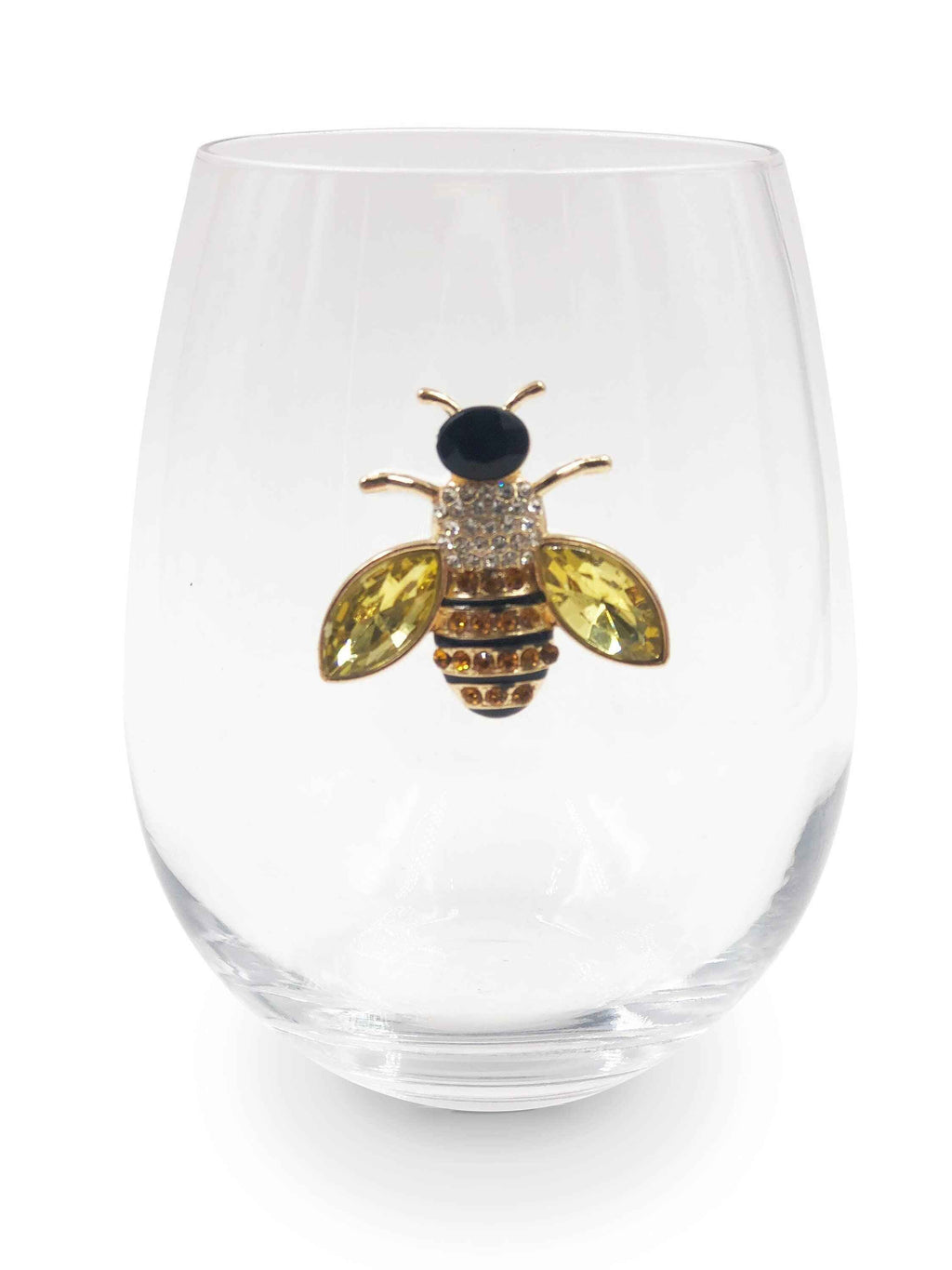 Jeweled Golden Bee Stemless Wine Glasses – Set of 2