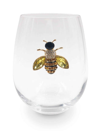Jeweled Golden Bee Stemless Wine Glasses – Set of 2